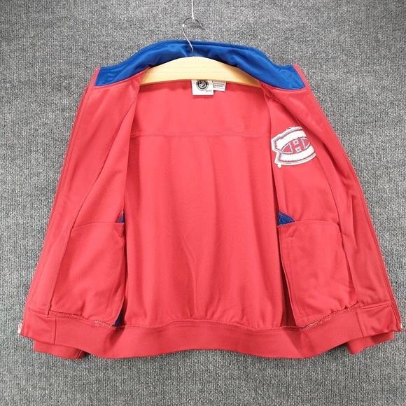NHL Boys Montreal Canadiens Full Zip Jacket Medium Red Blue Raglan Embroidered - Picture 7 of 14